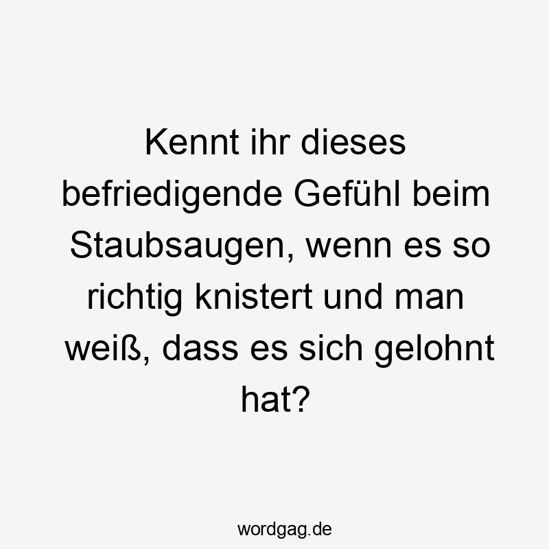 Lustige Sprüche: richtig - Kennt ihr dieses befriedigende Gefühl beim Staubsaugen, wenn es so richtig knistert und man weiß, dass es sich gelohnt hat?