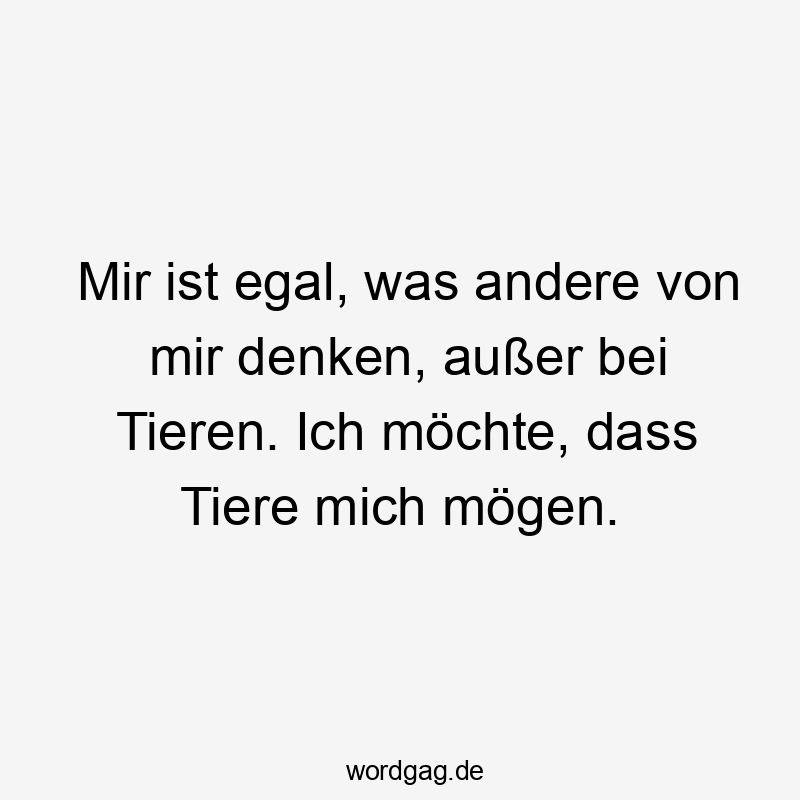 Mir ist egal, was andere von mir denken, außer bei Tieren. Ich möchte, dass Tiere mich mögen.