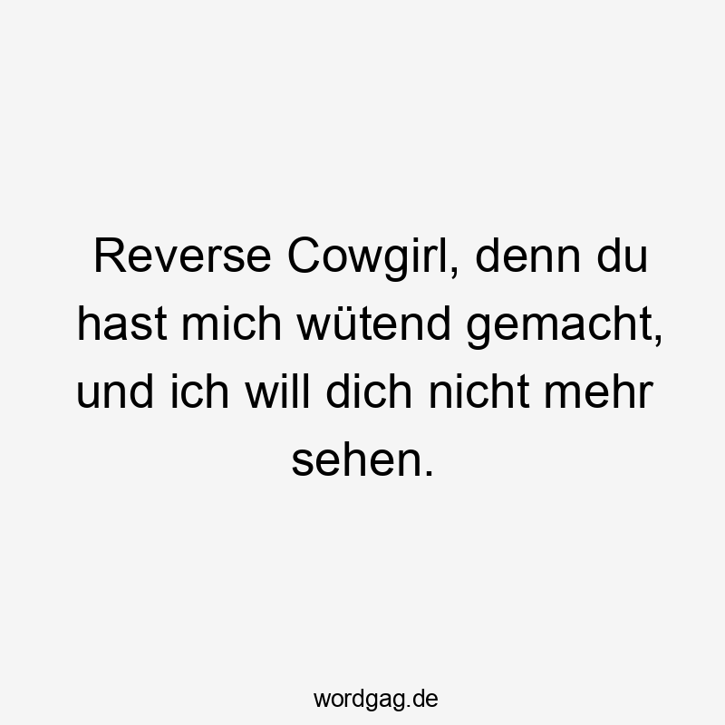 Reverse Cowgirl, denn du hast mich wütend gemacht, und ich will dich nicht mehr sehen.