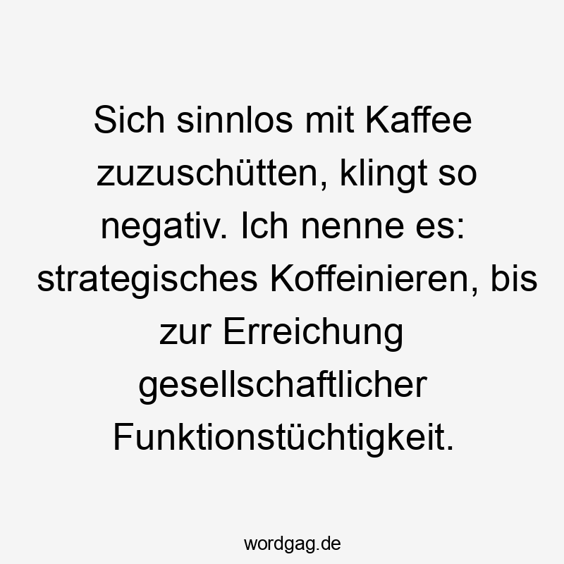 Sich sinnlos mit Kaffee zuzuschütten, klingt so negativ. Ich nenne es: strategisches Koffeinieren, bis zur Erreichung gesellschaftlicher Funktionstüchtigkeit.