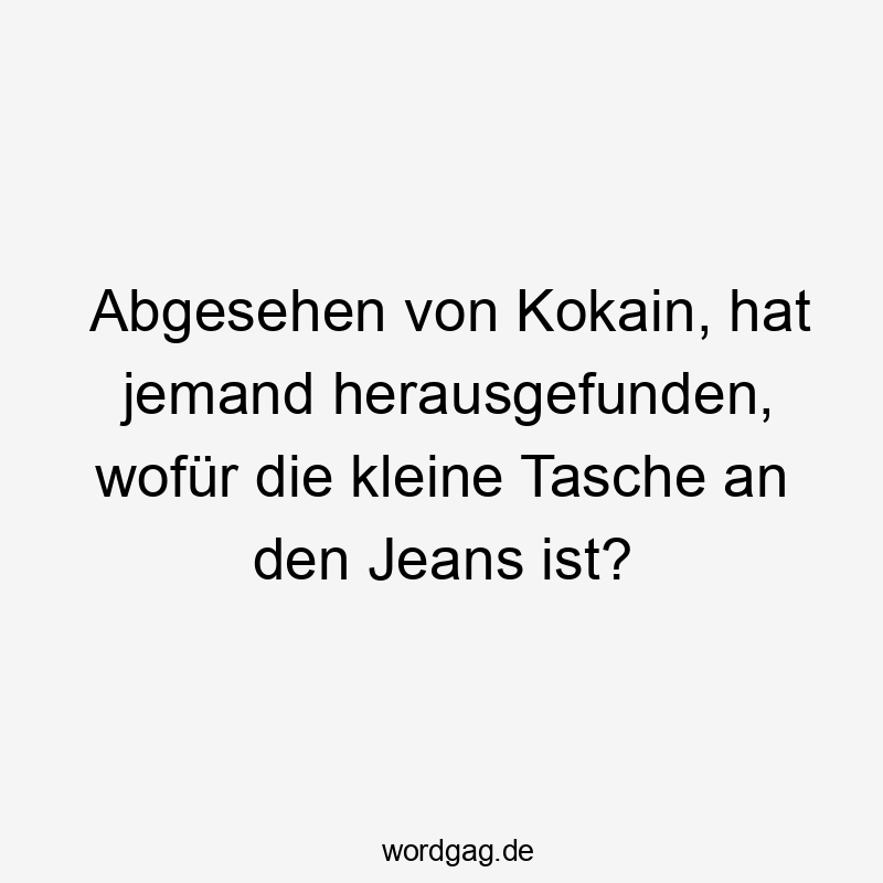 Lustige Sprüche: jemand - Abgesehen von Kokain, hat jemand herausgefunden, wofür die kleine Tasche an den Jeans ist?