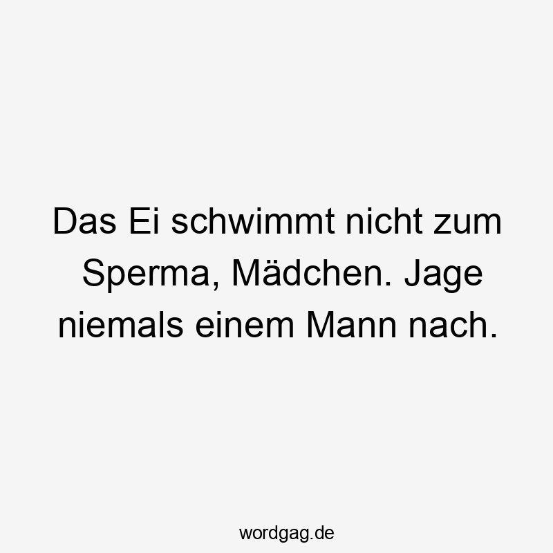 Lustige Sprüche: niemals - Das Ei schwimmt nicht zum Sperma, Mädchen. Jage niemals einem Mann nach.