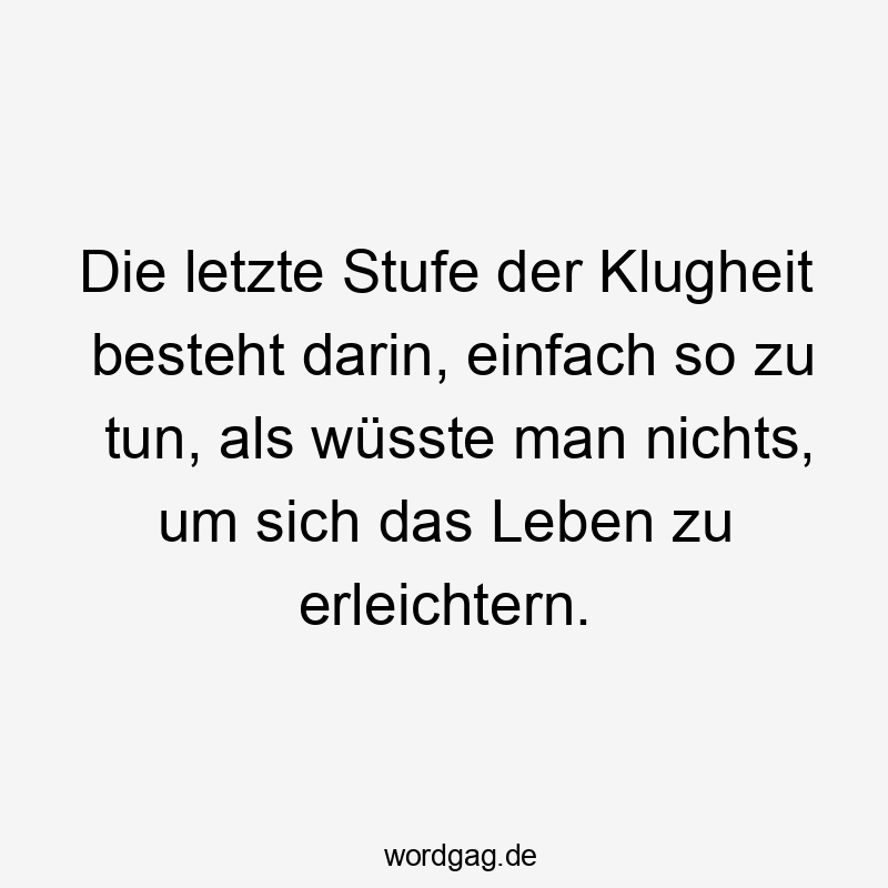 20 Lustige wüsste Sprüche - Die letzte Stufe der Klugheit besteht darin, einfach so zu tun, als wüsste man nichts, um sich das Leben zu erleichtern.