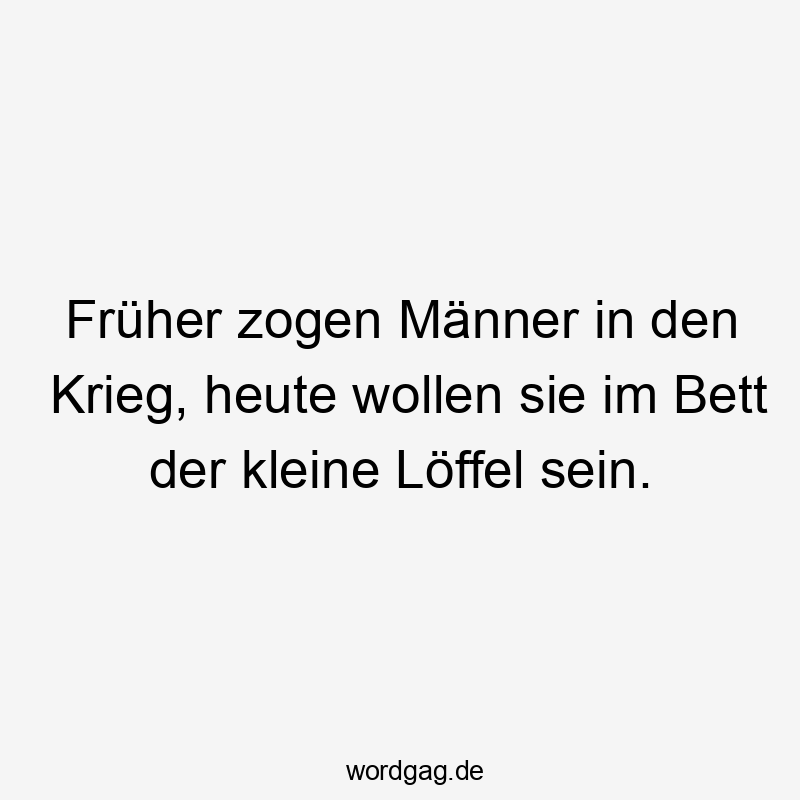 Lustige Sprüche: Bett - Früher zogen Männer in den Krieg, heute wollen sie im Bett der kleine Löffel sein.