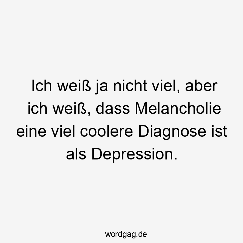 Lustige Depression Sprüche - Ich weiß ja nicht viel, aber ich weiß, dass Melancholie eine viel coolere Diagnose ist als Depression.
