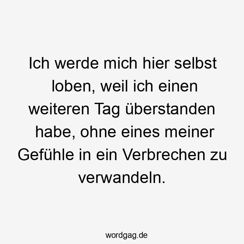 Ich werde mich hier selbst loben, weil ich einen weiteren Tag überstanden habe, ohne eines meiner Gefühle in ein Verbrechen zu verwandeln.