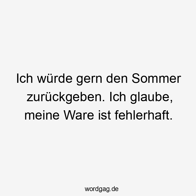 Lustige Sprüche: Glaube - Ich würde gern den Sommer zurückgeben. Ich glaube, meine Ware ist fehlerhaft.