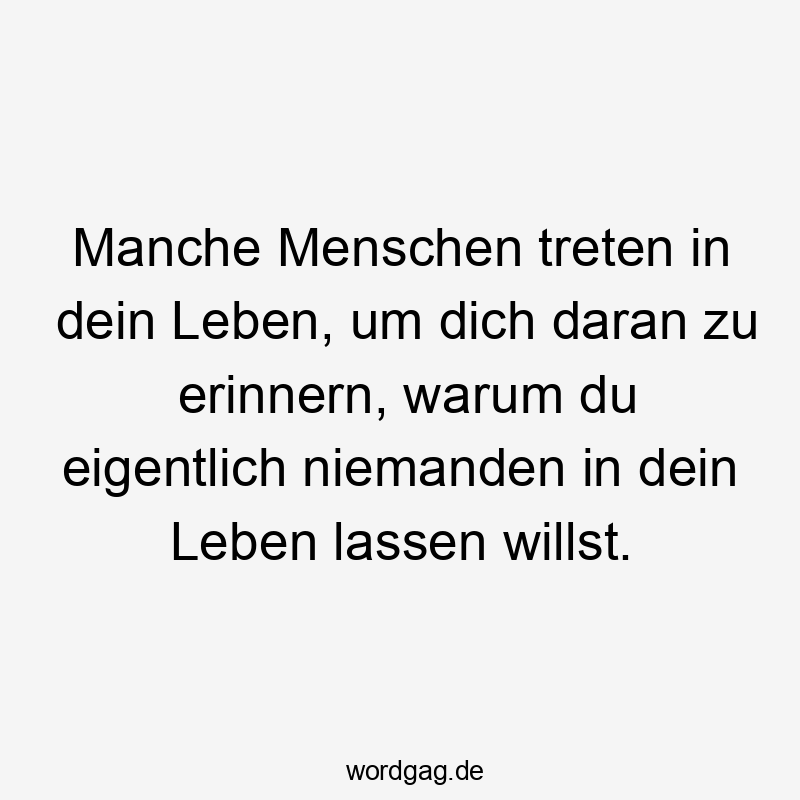 Lustige Sprüche: Erinnerung - Manche Menschen treten in dein Leben, um dich daran zu erinnern, warum du eigentlich niemanden in dein Leben lassen willst.