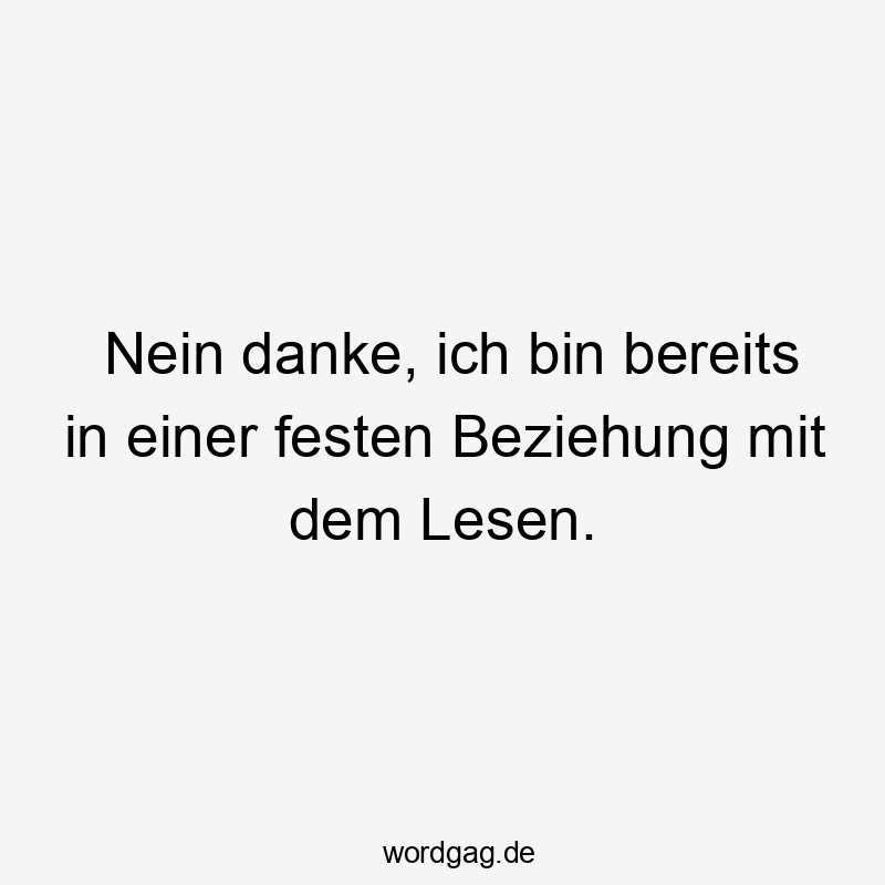 Lustige Sprüche: Lesen - Nein danke, ich bin bereits in einer festen Beziehung mit dem Lesen.