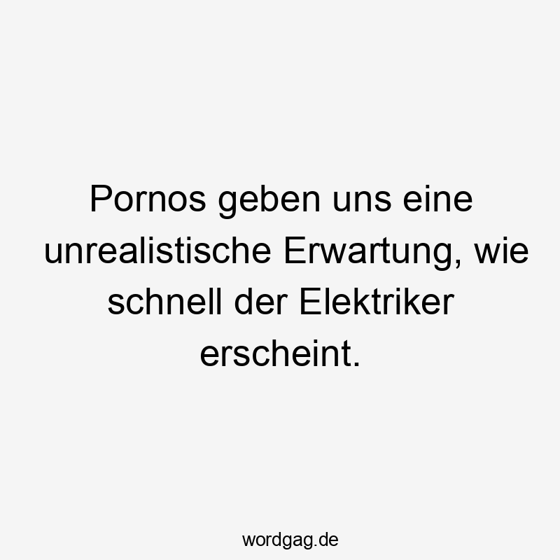 Lustige Sprüche: Porno - Pornos geben uns eine unrealistische Erwartung, wie schnell der Elektriker erscheint.
