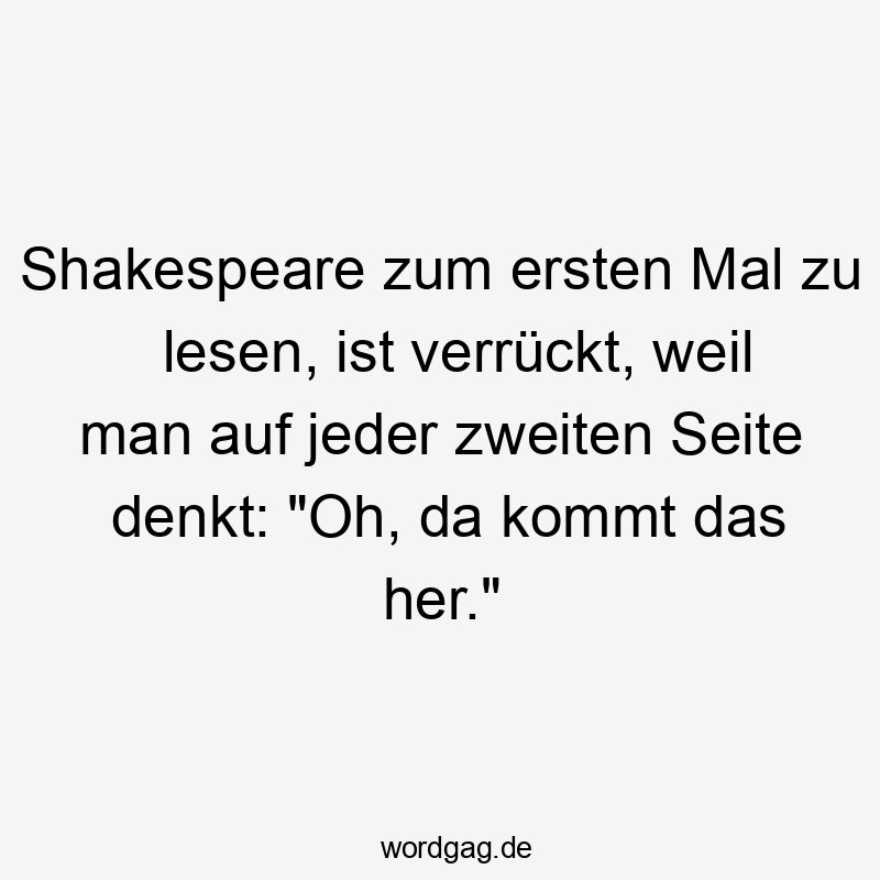 da - Shakespeare zum ersten Mal zu lesen, ist verrückt, weil man auf jeder zweiten Seite denkt: „Oh, da kommt das her.“