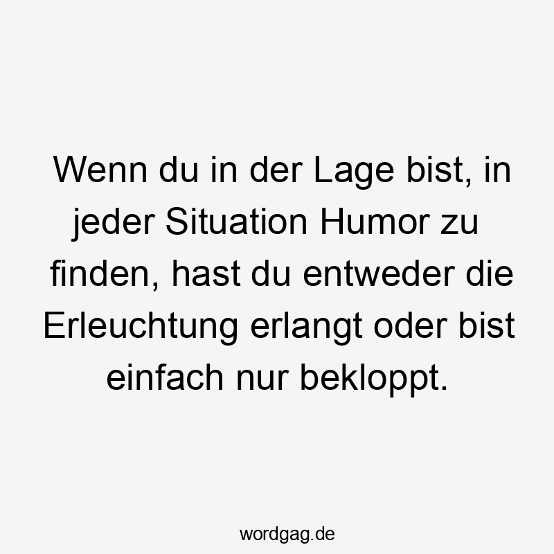 Lustige Sprüche: finden - Wenn du in der Lage bist, in jeder Situation Humor zu finden, hast du entweder die Erleuchtung erlangt oder bist einfach nur bekloppt.