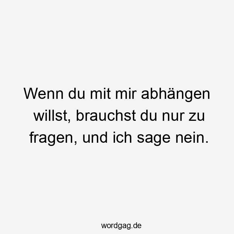 Lustige Sprüche: Fragen - Wenn du mit mir abhängen willst, brauchst du nur zu fragen, und ich sage nein.