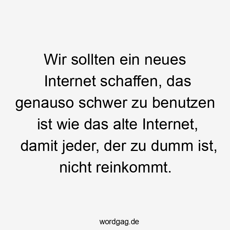 Wir sollten ein neues Internet schaffen, das genauso schwer zu benutzen ist wie das alte Internet, damit jeder, der zu dumm ist, nicht reinkommt.