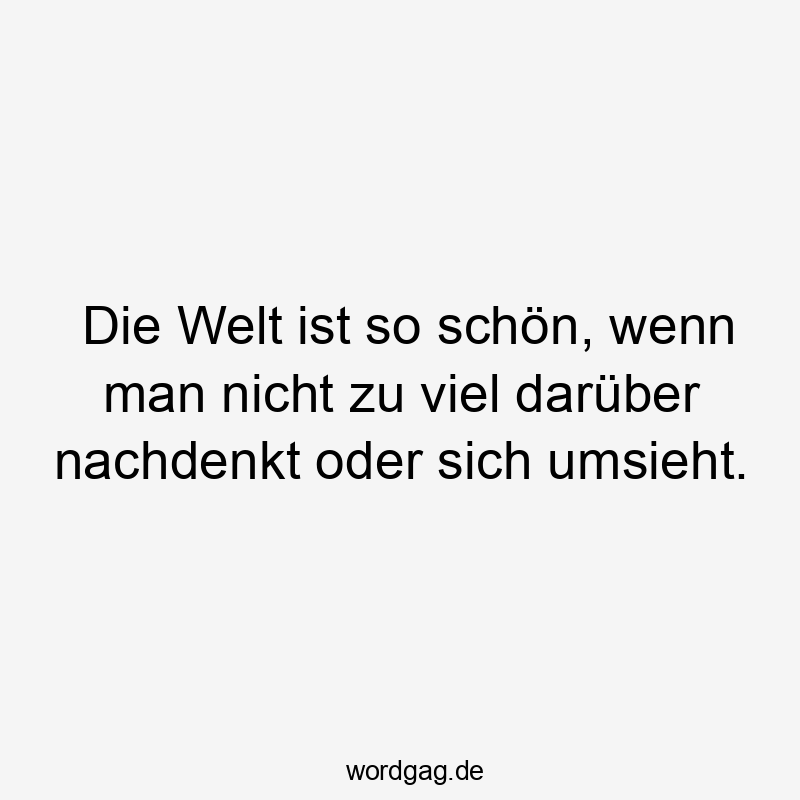 Lustige Sprüche: Welt - Die Welt ist so schön, wenn man nicht zu viel darüber nachdenkt oder sich umsieht.