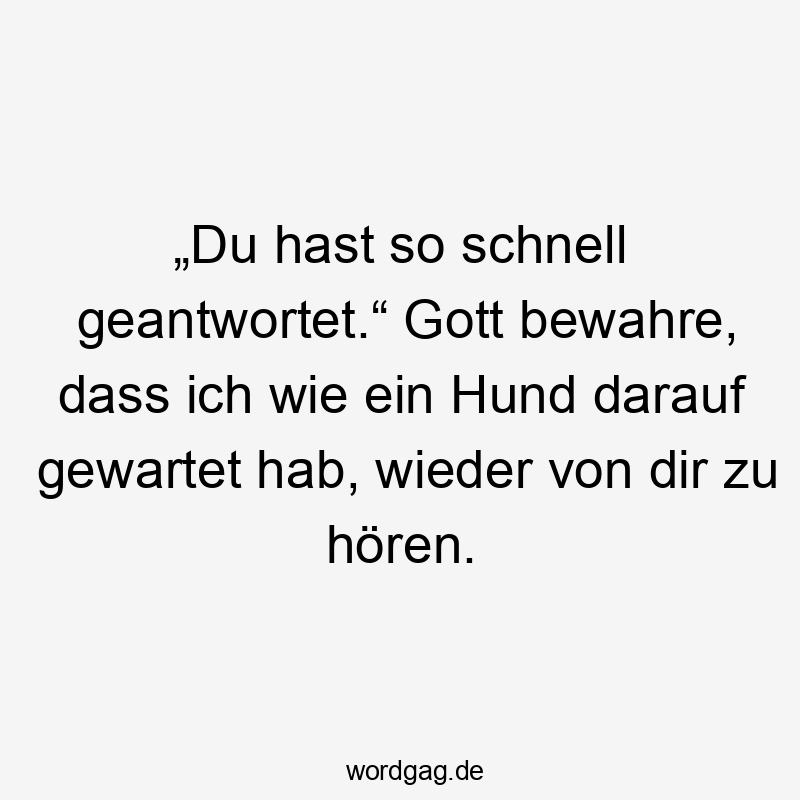 „Du hast so schnell geantwortet.“ Gott bewahre, dass ich wie ein Hund darauf gewartet hab, wieder von dir zu hören.
