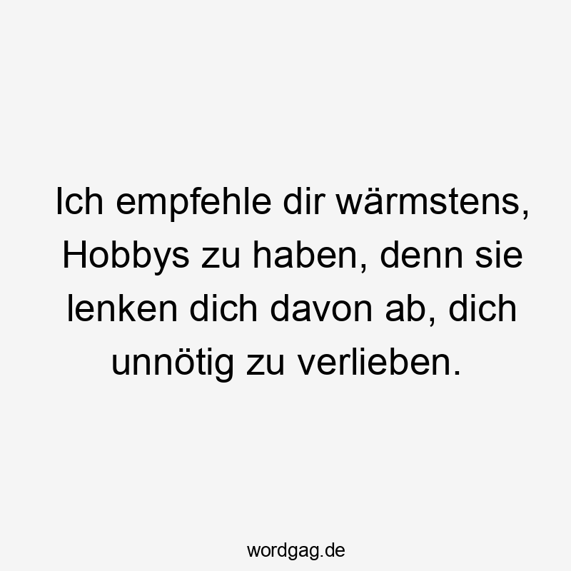 Lustige ab Sprüche - Ich empfehle dir wärmstens, Hobbys zu haben, denn sie lenken dich davon ab, dich unnötig zu verlieben.