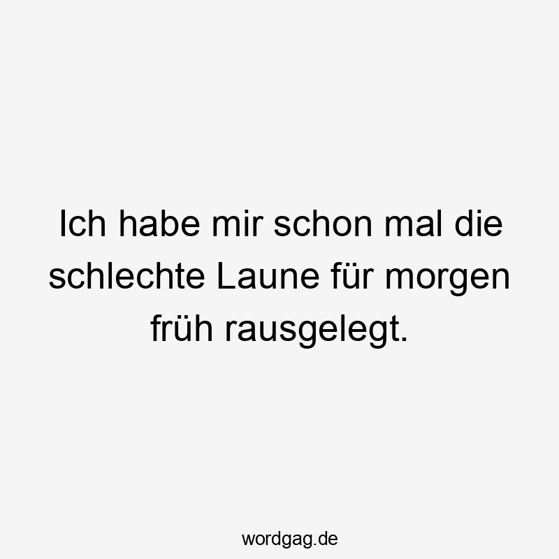 Lustige Sprüche: Morgen - Ich habe mir schon mal die schlechte Laune für morgen früh rausgelegt.