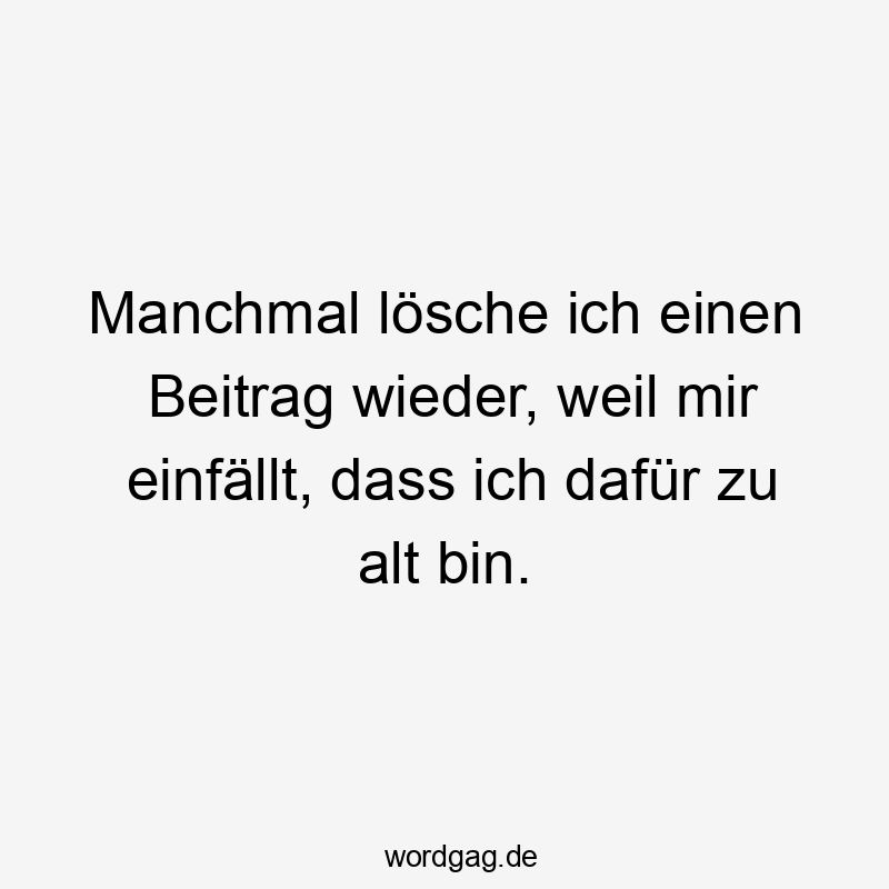 Lustige bin Sprüche - Manchmal lösche ich einen Beitrag wieder, weil mir einfällt, dass ich dafür zu alt bin.