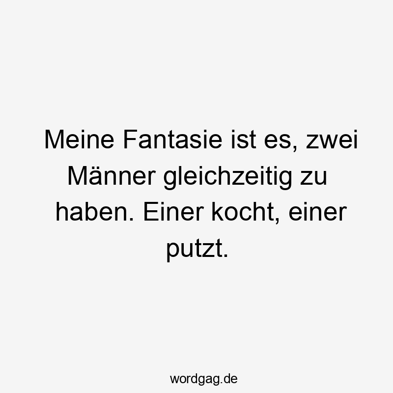 Lustige Sprüche: Männer - Meine Fantasie ist es, zwei Männer gleichzeitig zu haben. Einer kocht, einer putzt.