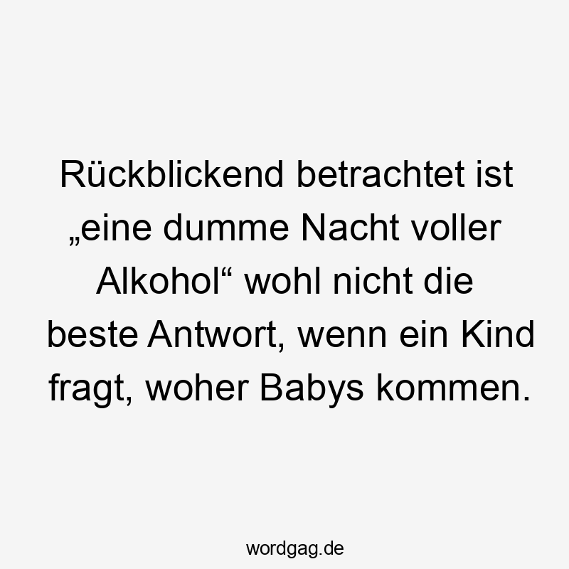 Lustige Beste Sprüche - Rückblickend betrachtet ist „eine dumme Nacht voller Alkohol“ wohl nicht die beste Antwort, wenn ein Kind fragt, woher Babys kommen.