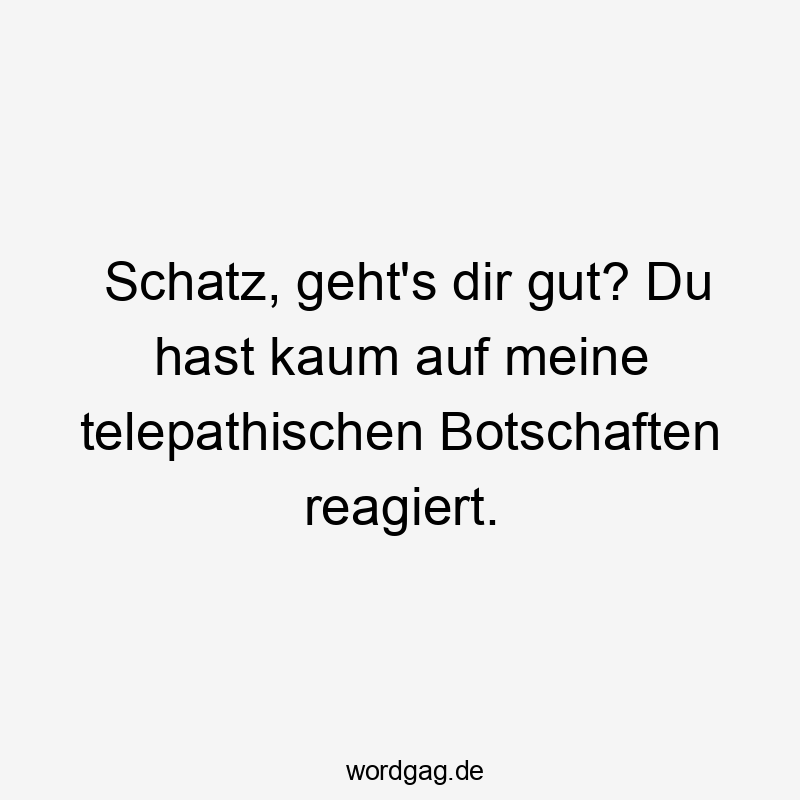 Schatz, geht’s dir gut? Du hast kaum auf meine telepathischen Botschaften reagiert.
