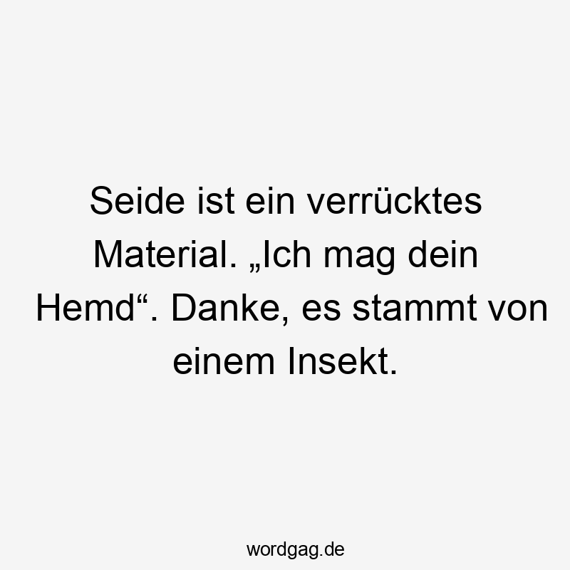 Lustige Mode Sprüche - Seide ist ein verrücktes Material. „Ich mag dein Hemd“. Danke, es stammt von einem Insekt.