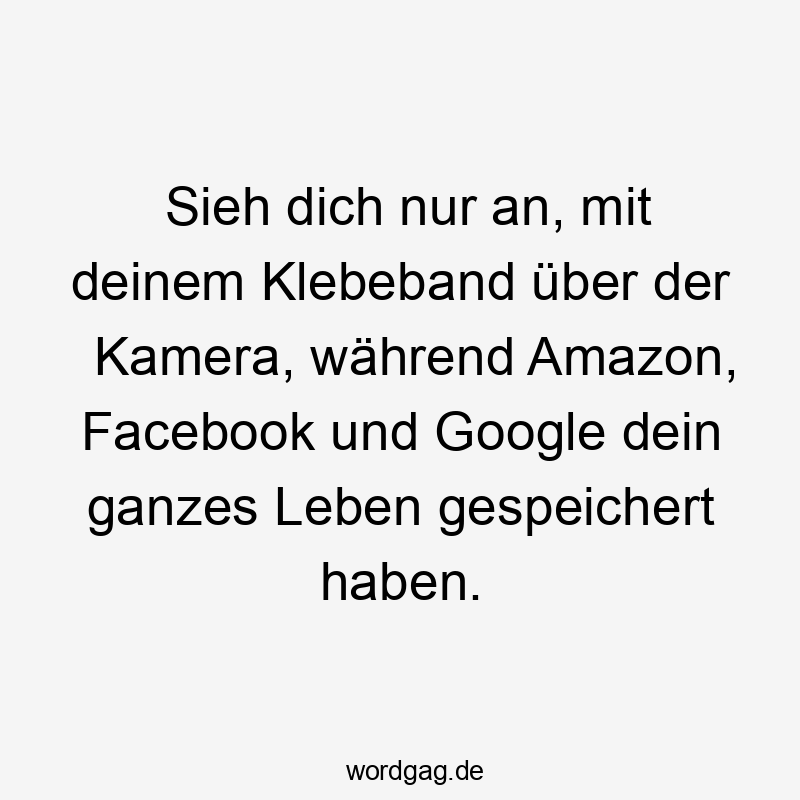 Sieh dich nur an, mit deinem Klebeband über der Kamera, während Amazon, Facebook und Google dein ganzes Leben gespeichert haben.