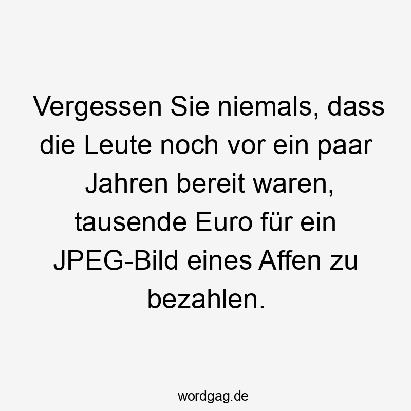 Lustige Sprüche: niemals - Vergessen Sie niemals, dass die Leute noch vor ein paar Jahren bereit waren, tausende Euro für ein JPEG-Bild eines Affen zu bezahlen.