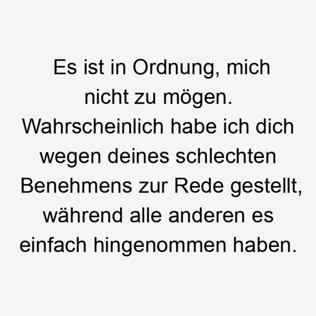  219 Lustige anderen Sprüche - Es ist in Ordnung, mich nicht zu mögen. Wahrscheinlich habe ich dich wegen deines schlechten Benehmens zur Rede gestellt, während alle anderen es einfach hingenommen haben.