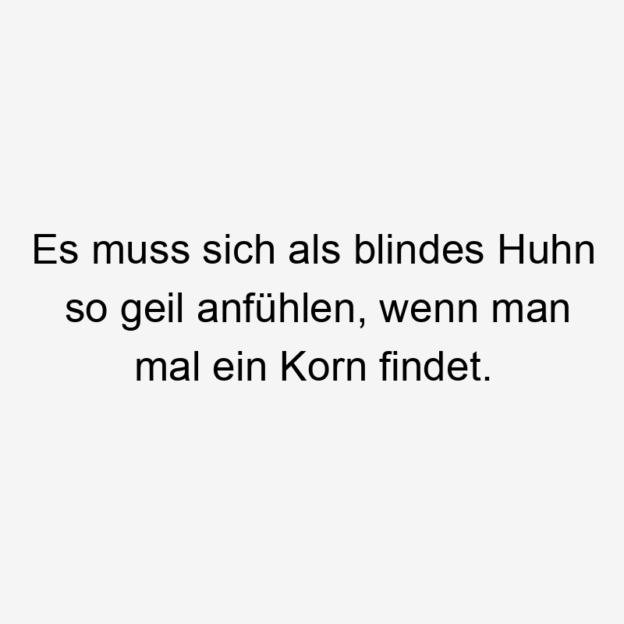 Es muss sich als blindes Huhn so geil anfühlen, wenn man mal ein Korn findet.
