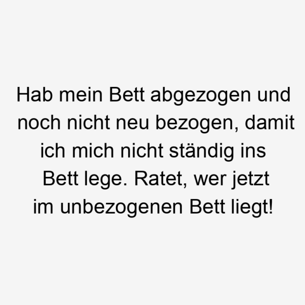 Hab mein Bett abgezogen und noch nicht neu bezogen, damit ich mich nicht ständig ins Bett lege. Ratet, wer jetzt im unbezogenen Bett liegt!