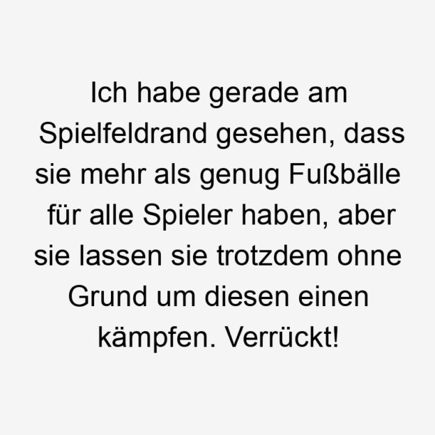  104 Lustige Verrückt Sprüche - Ich habe gerade am Spielfeldrand gesehen, dass sie mehr als genug Fußbälle für alle Spieler haben, aber sie lassen sie trotzdem ohne Grund um diesen einen kämpfen. Verrückt!