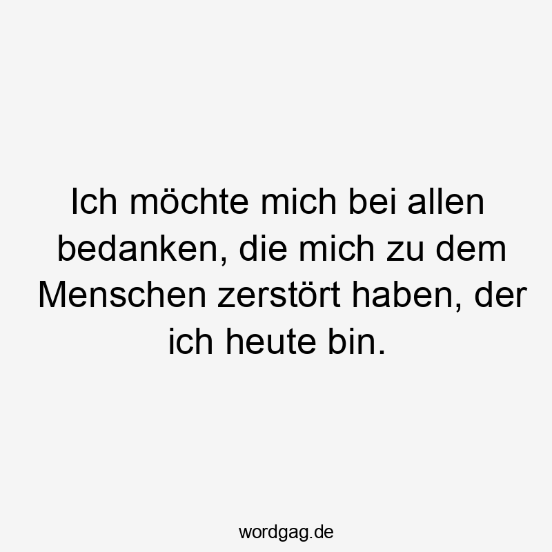Ich möchte mich bei allen bedanken, die mich zu dem Menschen zerstört haben, der ich heute bin.