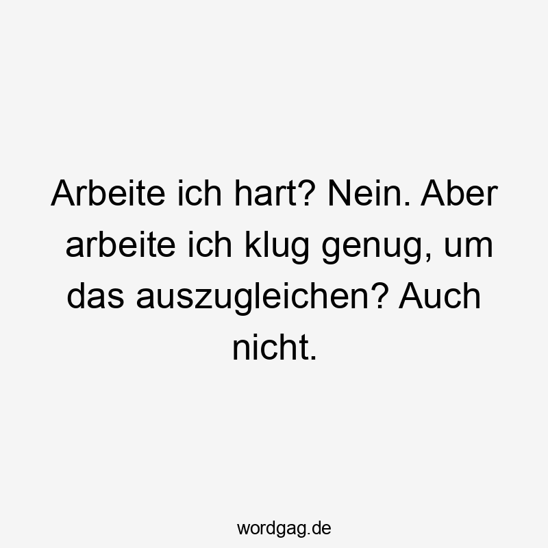  Lustige Sprüche: Selbstironie - Arbeite ich hart? Nein. Aber arbeite ich klug genug, um das auszugleichen? Auch nicht.