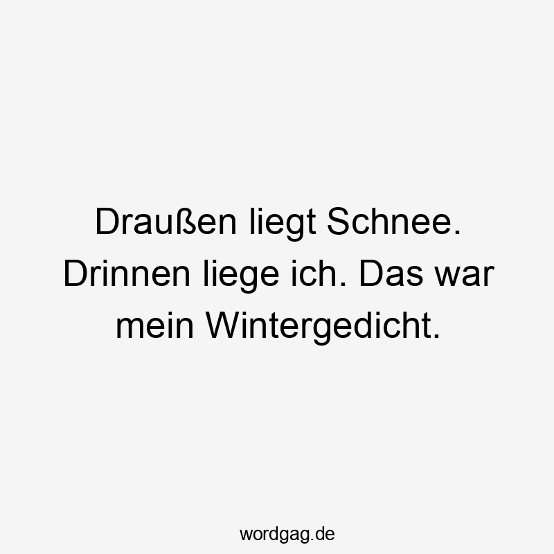  Lustige Sprüche: Schnee - Draußen liegt Schnee. Drinnen liege ich. Das war mein Wintergedicht.