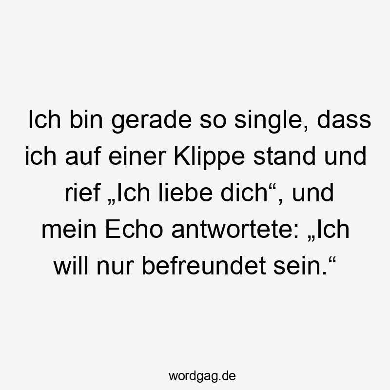  Lustige Sprüche: So - Ich bin gerade so single, dass ich auf einer Klippe stand und rief „Ich liebe dich“, und mein Echo antwortete: „Ich will nur befreundet sein.“