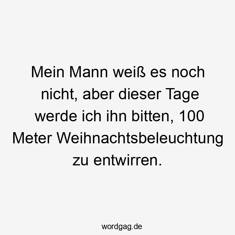  Lustige Sprüche: Lichterkette - Mein Mann weiß es noch nicht, aber dieser Tage werde ich ihn bitten, 100 Meter Weihnachtsbeleuchtung zu entwirren.