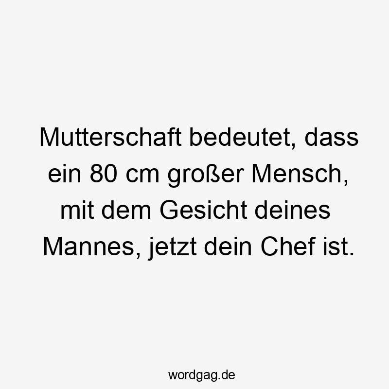 Mutterschaft bedeutet, dass ein 80 cm großer Mensch, mit dem Gesicht deines Mannes, jetzt dein Chef ist.