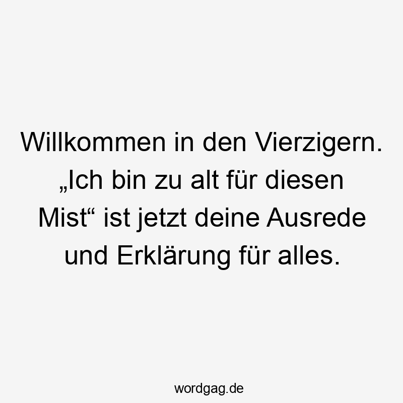 Lustige Sprüche: bin - Willkommen in den Vierzigern. „Ich bin zu alt für diesen Mist“ ist jetzt deine Ausrede und Erklärung für alles.