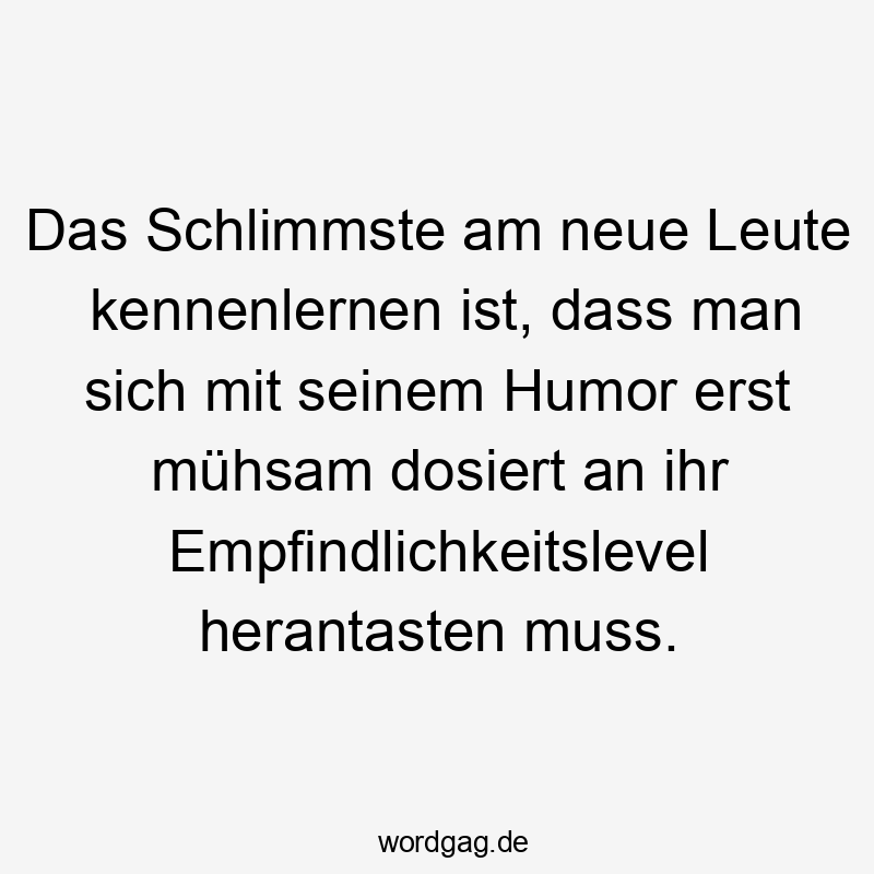 Das Schlimmste am neue Leute kennenlernen ist, dass man sich mit seinem Humor erst mühsam dosiert an ihr Empfindlichkeitslevel herantasten muss.