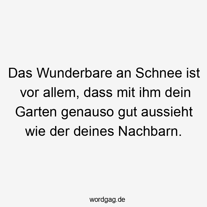Das Wunderbare an Schnee ist vor allem, dass mit ihm dein Garten genauso gut aussieht wie der deines Nachbarn.