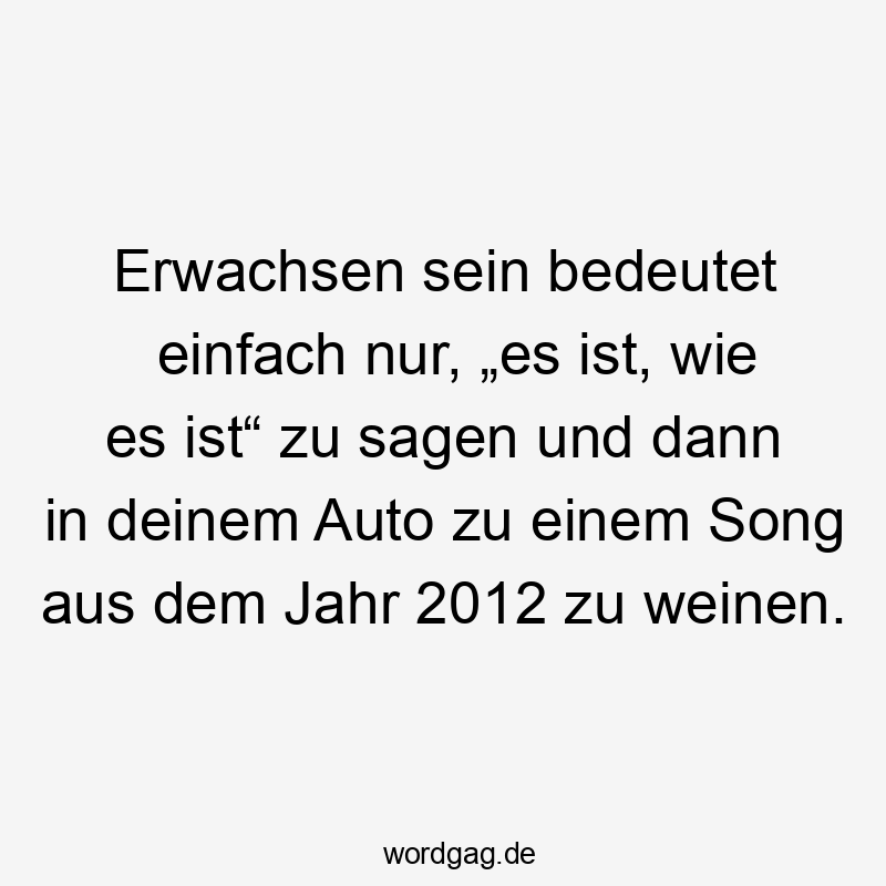Erwachsen sein bedeutet einfach nur, „es ist, wie es ist“ zu sagen und dann in deinem Auto zu einem Song aus dem Jahr 2012 zu weinen.