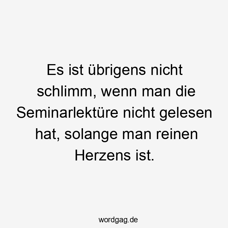 Es ist übrigens nicht schlimm, wenn man die Seminarlektüre nicht gelesen hat, solange man reinen Herzens ist.
