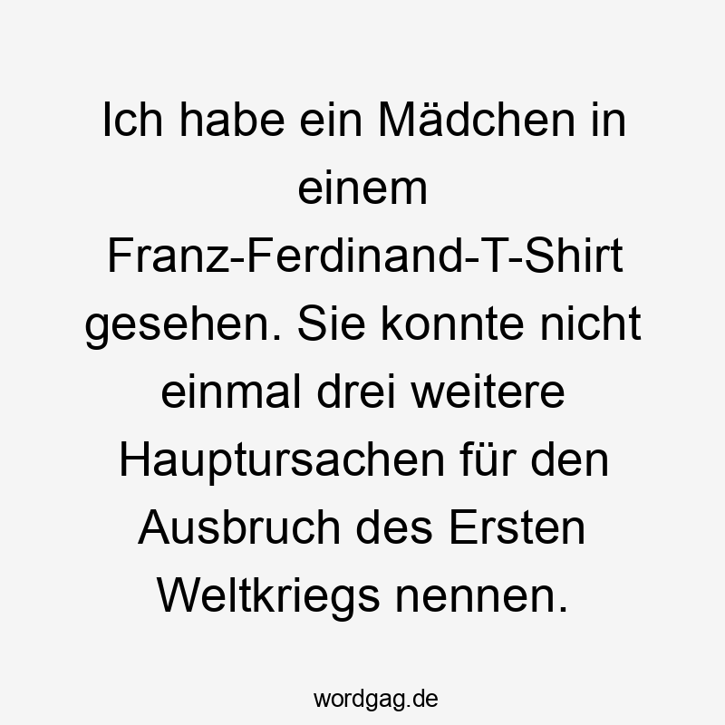 Ich habe ein Mädchen in einem Franz-Ferdinand-T-Shirt gesehen. Sie konnte nicht einmal drei weitere Hauptursachen für den Ausbruch des Ersten Weltkriegs nennen.