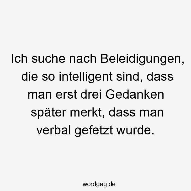 Ich suche nach Beleidigungen, die so intelligent sind, dass man erst drei Gedanken später merkt, dass man verbal gefetzt wurde.