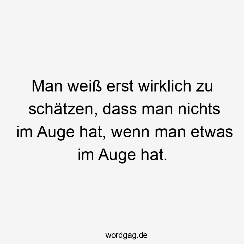 Man weiß erst wirklich zu schätzen, dass man nichts im Auge hat, wenn man etwas im Auge hat.