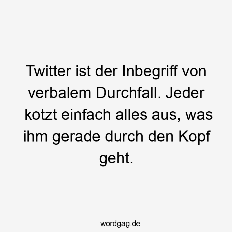 Twitter ist der Inbegriff von verbalem Durchfall. Jeder kotzt einfach alles aus, was ihm gerade durch den Kopf geht.