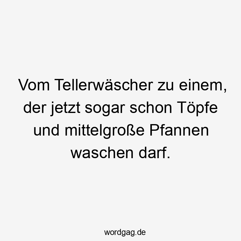 Vom Tellerwäscher zu einem, der jetzt sogar schon Töpfe und mittelgroße Pfannen waschen darf.